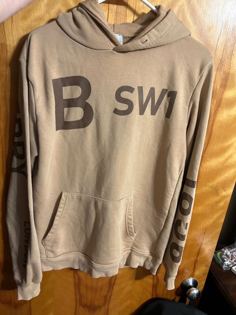 Burberry Beige/Tan Hoodie with Bold SW1 & B Graphics